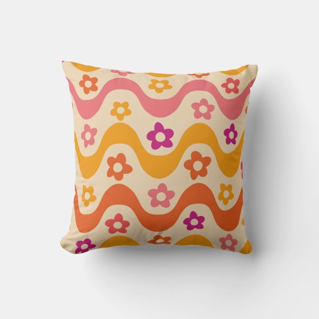 Cojín Decorativo Patrón de flores funky groovy en ondas retro   (Anverso)