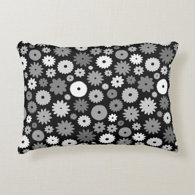 Cojín Decorativo Patrón de flores monocromas (Anverso)