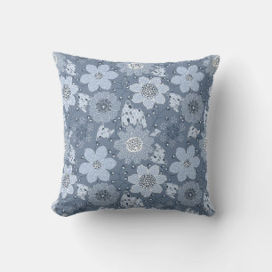 Cojín Decorativo Patrón de flores multicolor fondo azul