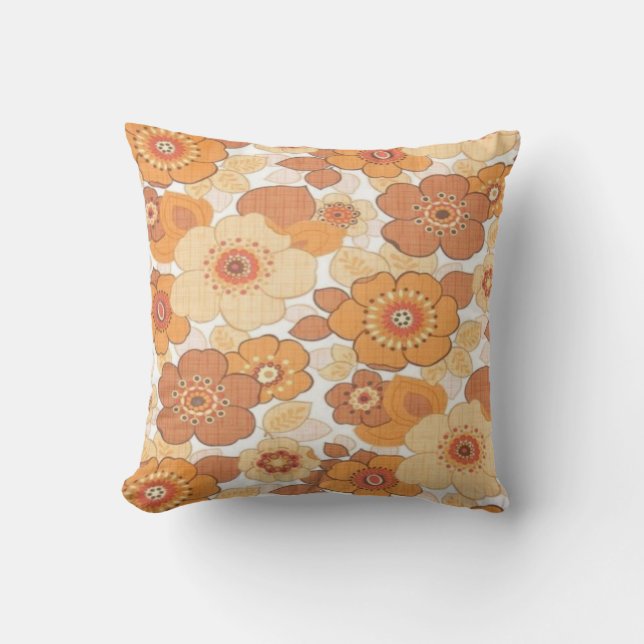 Cojín Decorativo patrón de flores naranja (Anverso)