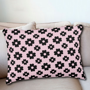 Cojín Decorativo Patrón de flores negras sobre rosa