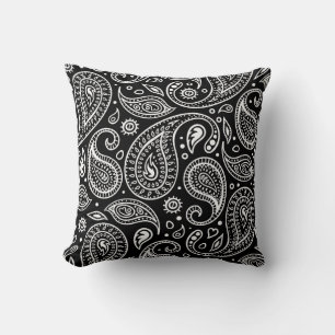 Cojín Decorativo Patrón de flores Paisley en blanco y negro estilo