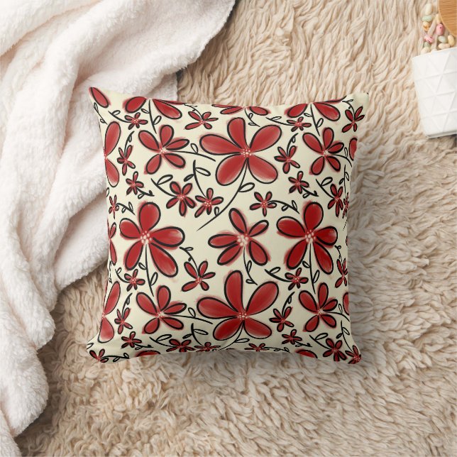 Cojín Decorativo Patrón de flores rojas (Manta)