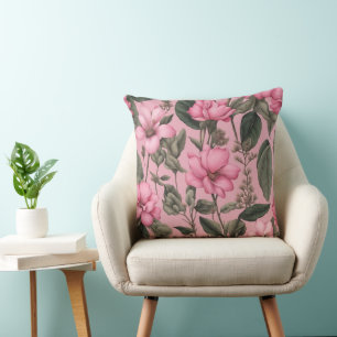 Cojín Decorativo Patrón de flores rosadas botánicas
