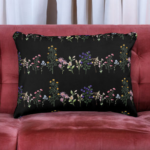 Cojín Decorativo Patrón de flores silvestres de verano oscuro y col