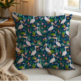 Cojín Decorativo Patrón de flores tropicales coloridas pelícanas