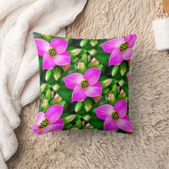 Cojín Decorativo Patrón de flores tropicales rosadas (Manta)