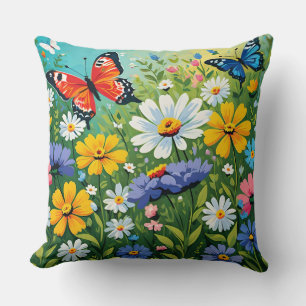 Cojín Decorativo Patrón de flores vibrantes de primavera en acuarel