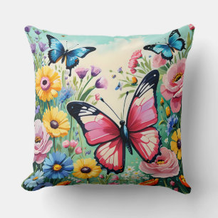 Cojín Decorativo Patrón de flores vibrantes de primavera en acuarel