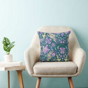 Cojín Decorativo Patrón de flores y pájaros de estilo antiguo