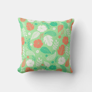 Cojín Decorativo Patrón de follaje tropical verde y Naranja