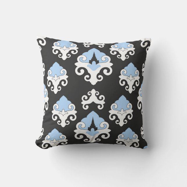 Cojín Decorativo Patrón de fondo gris de flores azules (Anverso)
