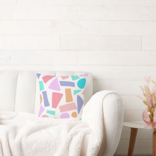 Cojín Decorativo Patrón de Formas Geométricas Coloridas en Pastel