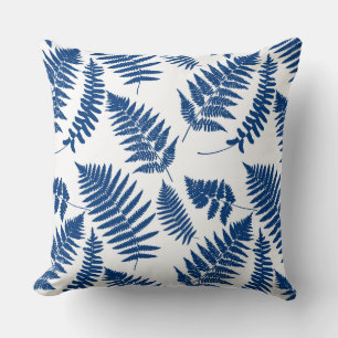 Cojín Decorativo Patrón de forn de bosque, azul cobalto sobre blanc