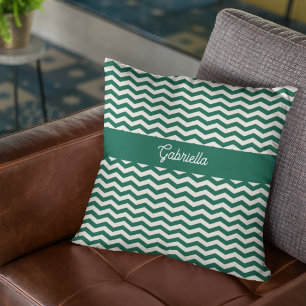 Cojín Decorativo Patrón de franja en zig zag de Chevron verde turqu
