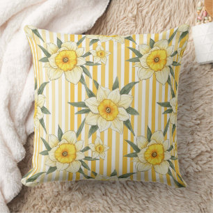 Cojín Decorativo Patrón de franja floral de narciso amarillo solead