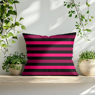 Cojín Decorativo Patrón de franja negra rosa magenta