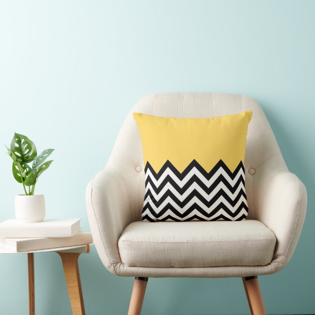 Cojín Decorativo Patrón de franjas de zigzag amarillo blanco amaril (Silla)