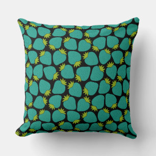 Cojín Decorativo Patrón de Fresa Caprichoso Verde Menta
