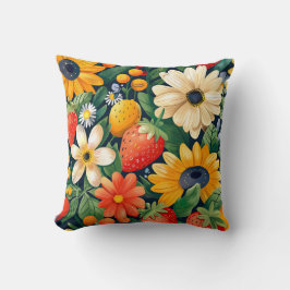 Cojín Decorativo Patrón de fresa de flores del jardín de verano