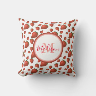 Cojín Decorativo Patrón De Fresa Monograma Nombre Inicial Personali