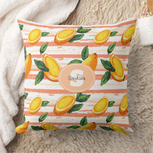 Cojín Decorativo Patrón de frutas de mango con hojas verdes