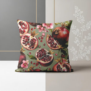 Cojín Decorativo Patrón de frutas y flores de granada exuberante