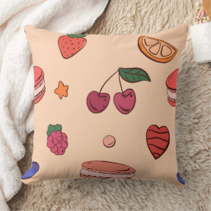 Cojín Decorativo Patrón de frutas y macarrones franceses