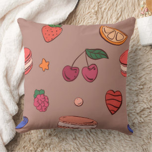 Cojín Decorativo Patrón de frutas y macarrones franceses