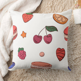 Cojín Decorativo Patrón de frutas y macarrones franceses