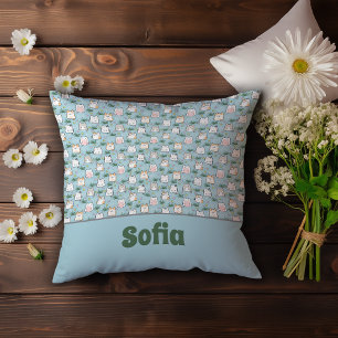 Cojín Decorativo Patrón de gatito de kawaii lindo nombre azul azula