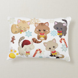 Cojín Decorativo Patrón de gatitos de Navidad y copos de nieve fest