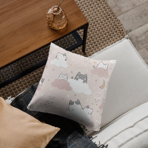 Cojín Decorativo Patrón de gatitos rosados
