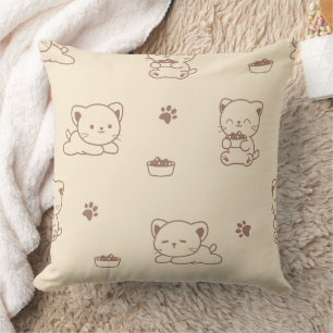Cojín Decorativo Patrón de gato beige lindo (1)