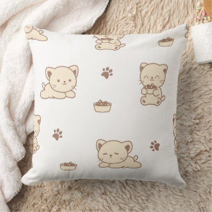 Cojín Decorativo Patrón de gato beige lindo (2)