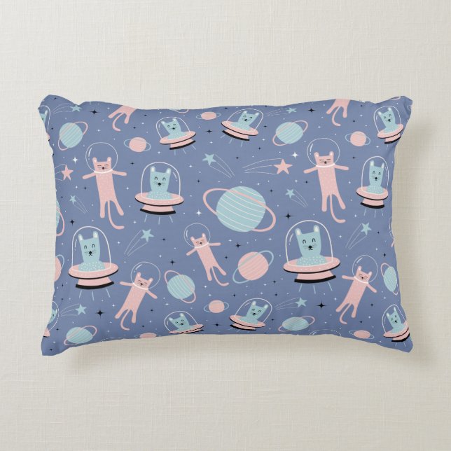 Cojín Decorativo Patrón de gato espacial (Anverso)
