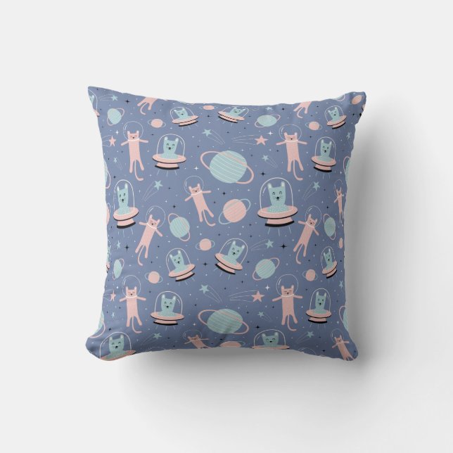 Cojín Decorativo Patrón de gato espacial (Anverso)
