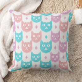 Cojín Decorativo patrón de gato ikat pastel