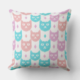 Cojín Decorativo patrón de gato ikat pastel