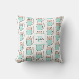 Cojín Decorativo Patrón de gato monograma para bebé