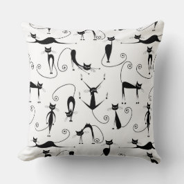 Cojín Decorativo Patrón de gato negro flaco caprichoso