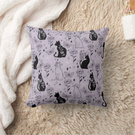 Cojín Decorativo Patrón de gato negro místico y mariposa | Brujería