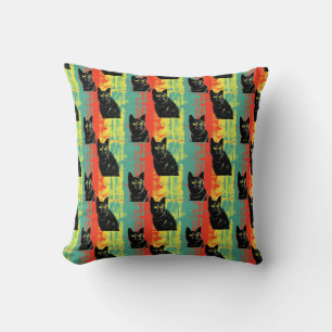 Cojín Decorativo Patrón de gato negro retro