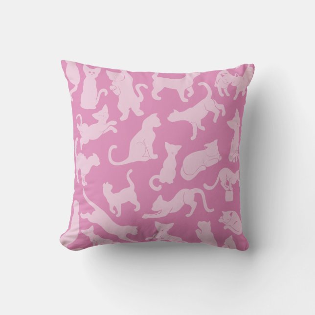 Cojín Decorativo Patrón de gato rosado (Anverso)