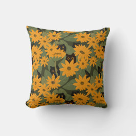 Cojín Decorativo Patrón de gato y girasol negro sin foco