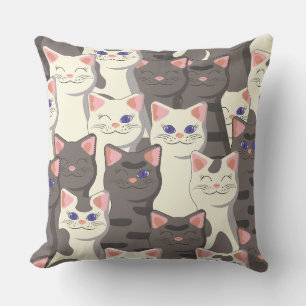 Cojín Decorativo Patrón de gatos blancos y grises