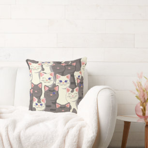 Cojín Decorativo Patrón de gatos blancos y grises