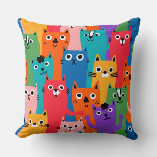 Cojín Decorativo Patrón de gatos coloridos