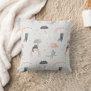 Cojín Decorativo Patrón de gatos con lluvia corta