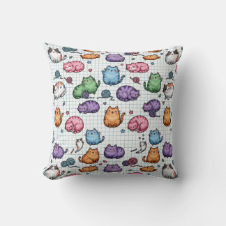 Cojín Decorativo Patrón de gatos gorditos kawaii coloridos en papel